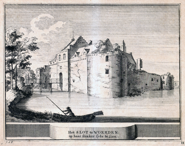 203063 Gezicht op het omgrachte Kasteel Woerden te Woerden.01-01-1640-31-12-1660